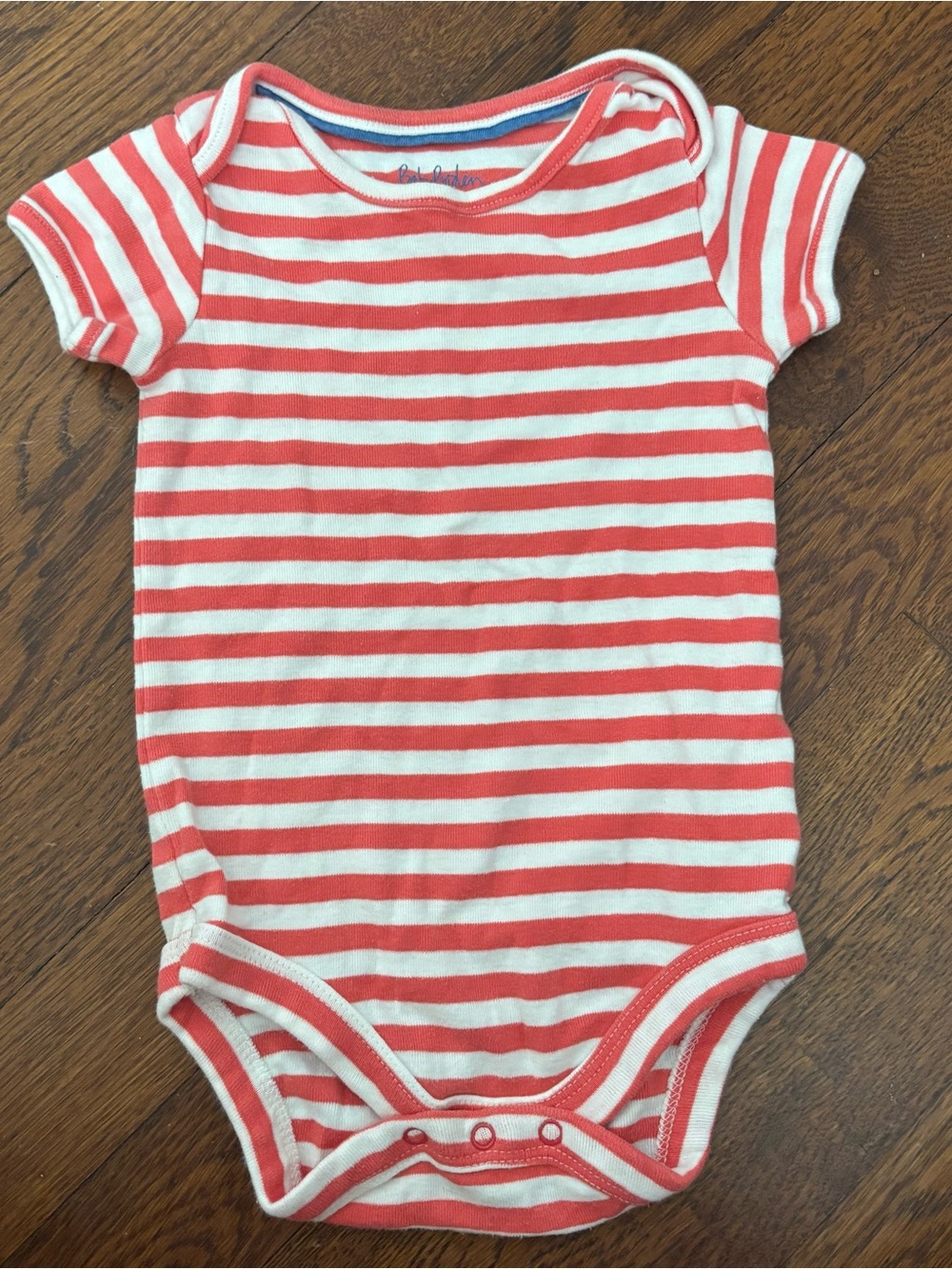 Baby Boden Striped Onesie 6-12M Coral White Short Sleeve Bodysuit Classic Preppy